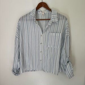 Striped Blue and White Women’s button up 100% cotton light weight